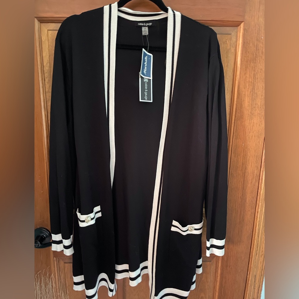 Brand New Black Cardigan with White and Black Trim